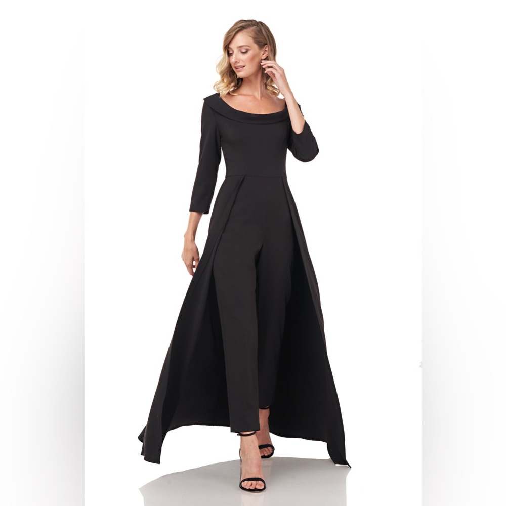 NWOT Kay Unger Siena Jumpsuit Gown. Black. Size 10.